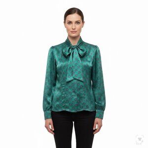 Oscar De La Renta Womens Green Bow Blouse Vintage Retro Style Top Sz 6